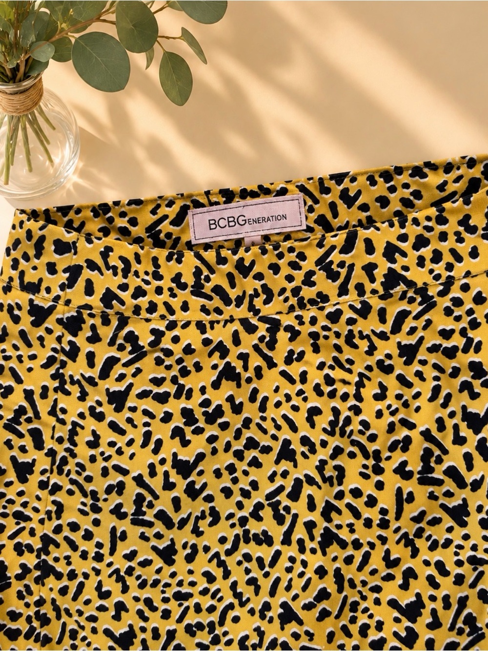 BCBGeneration Yellow and Black Leopard Midi Skirt - Picture 3 of 3